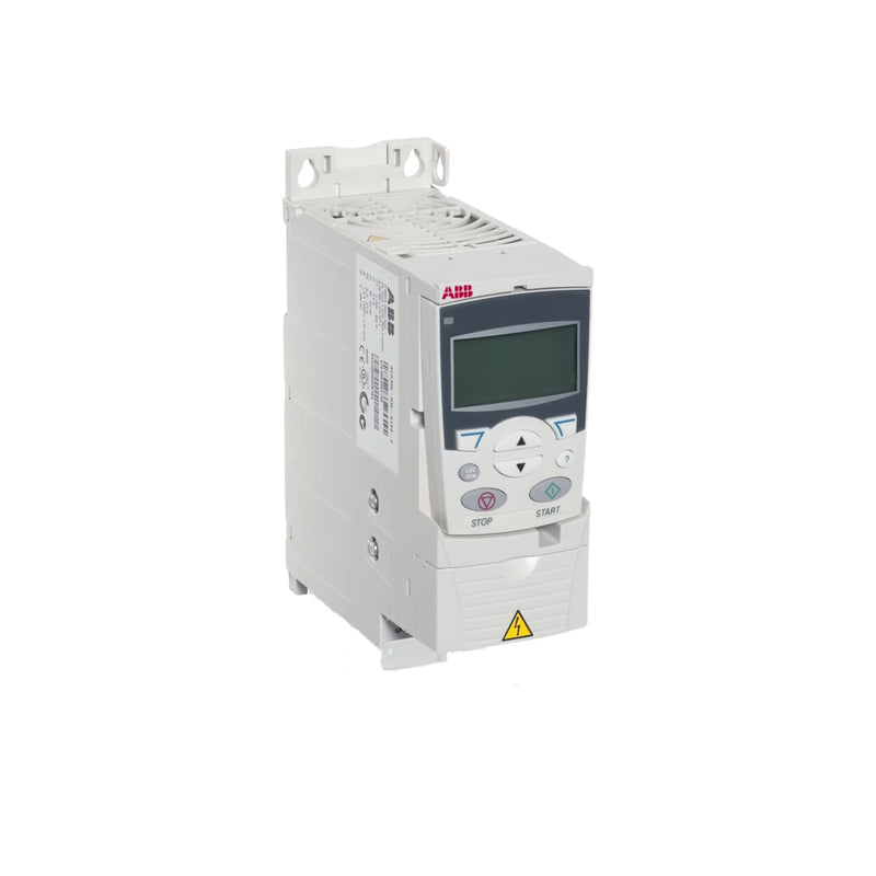 ABB ACS355-01E-02A4-2 AC drive, 0.55 kW, 0.75 HP, IP20, single-phase, compact vector VFD for motors in industrial control systems.