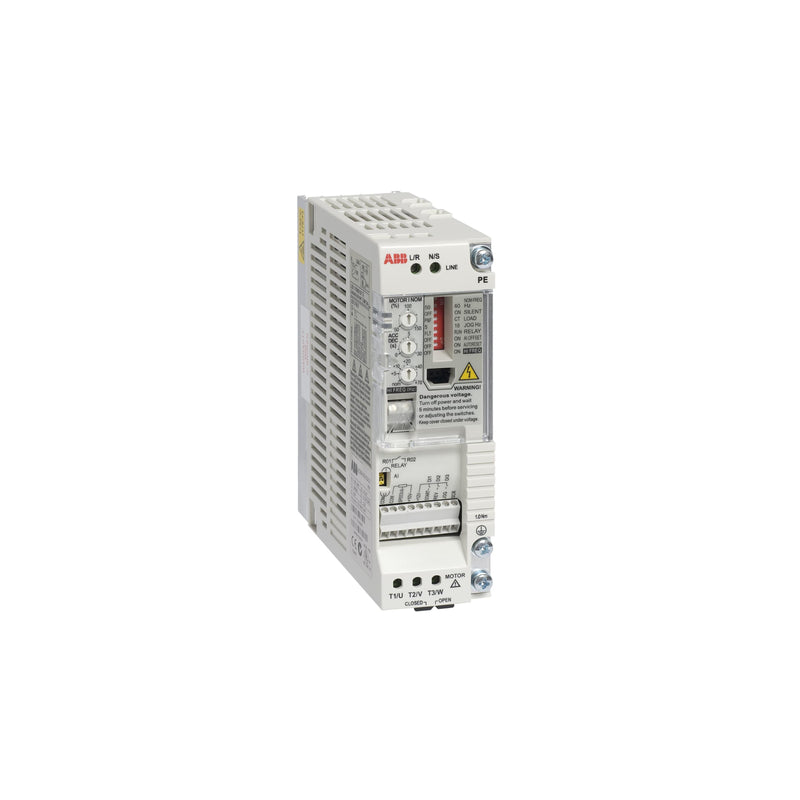 ABB ACS55-01E-02A2-2 AC drive, 0.37 kW, 230 V, IP20, compact VFD for OEM use.