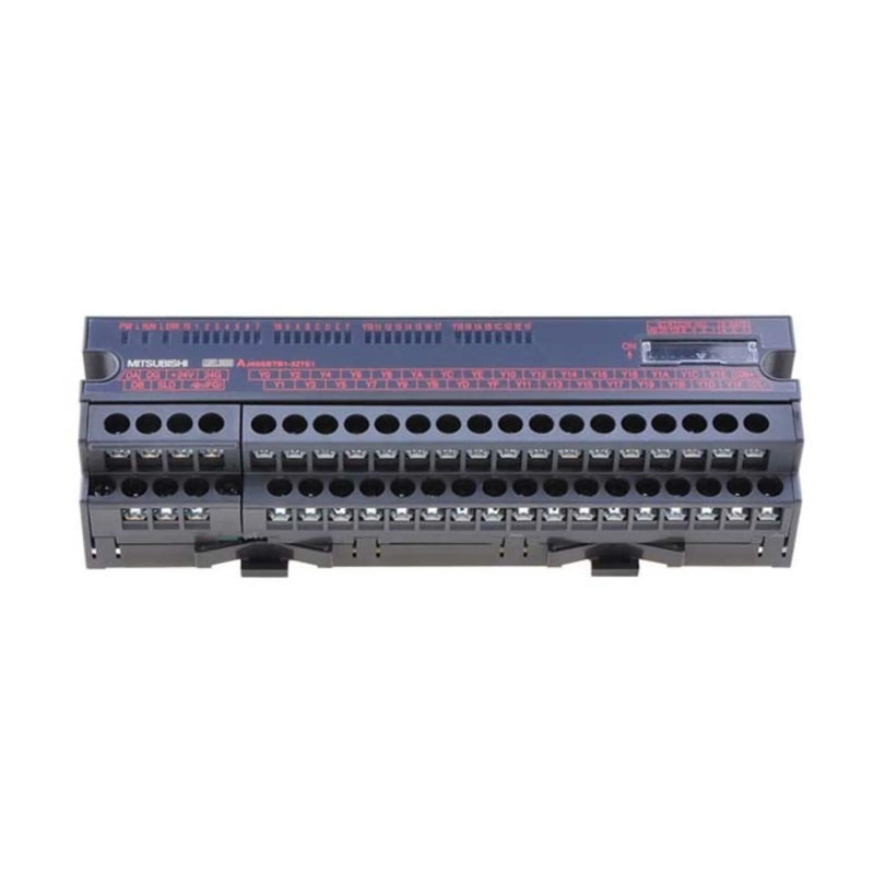 Mitsubishi AJ65SBTB1-32TE1 remote I/O module, 32 sink outputs for CC-Link, compact design.