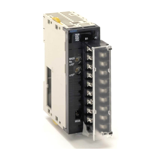 Omron CJ1W-AD081-V1 analog input module with 8 channels, multiple input ranges, and 13-bit resolution for CJ-series PLCs.