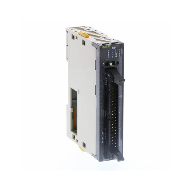 Omron CJ1W-OD232 32-point NPN transistor output module, 12–24 VDC, compact and reliable for CJ-series PLC control applications.