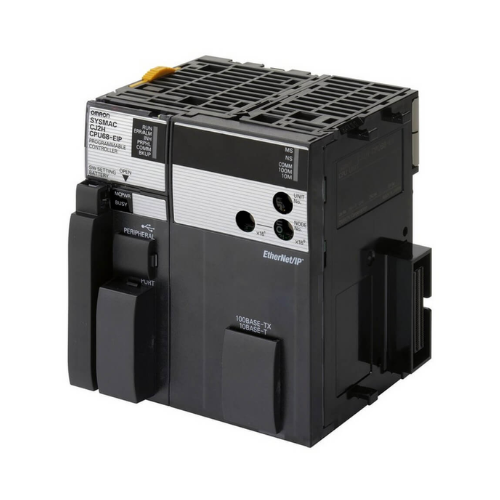 Omron CJ2H-CPU65-EIP high-speed PLC CPU with 400K steps, 20MB memory, built-in EtherNet/IP and USB for CJ-series control systems.