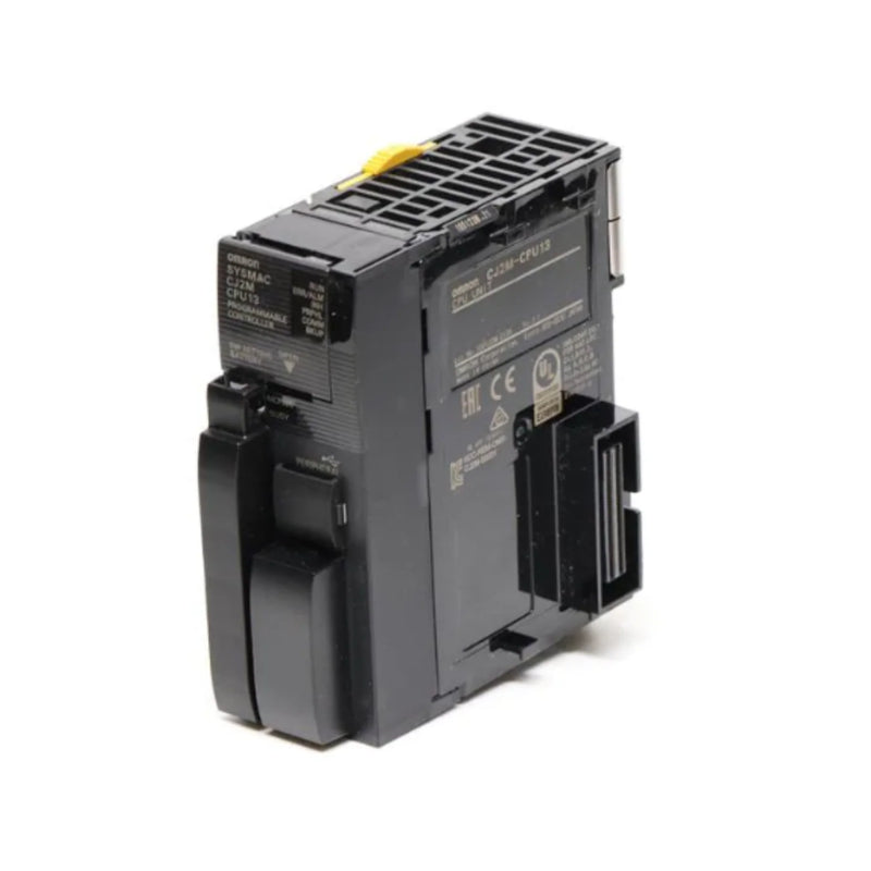 Omron CJ2M-CPU13 PLC CPU unit with 20K steps program capacity, RS-232C and USB ports, supporting 2,560 I/O points and 3 expansion racks.