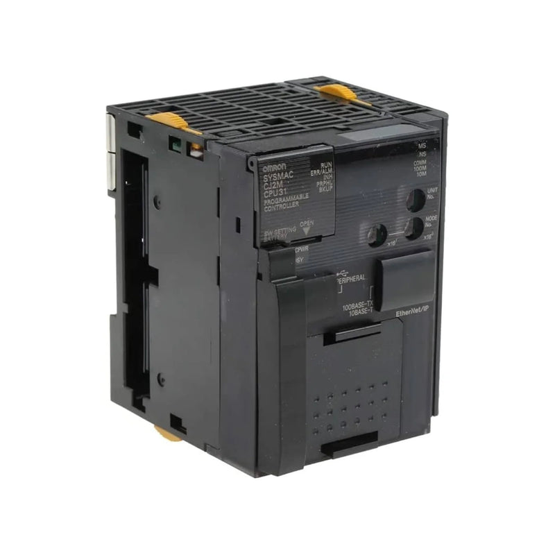 Omron CJ2M-CPU31 PLC CPU module with 5K steps, 2 serial ports, and USB Mini-B. Compact and reliable controller for small automation systems.