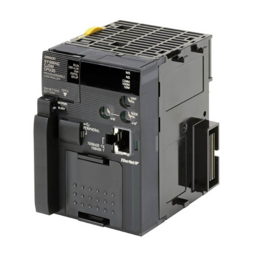 Omron CJ2M-CPU35 PLC with 80K steps program capacity, 160K words data memory, built-in EtherNet/IP and USB ports, supporting up to 2,560 I/O points.