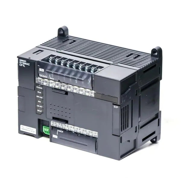 Omron CP1L-EM40DR-D PLC with 24 digital inputs, 16 relay outputs, embedded Ethernet, and 24 VDC supply for versatile industrial automation.