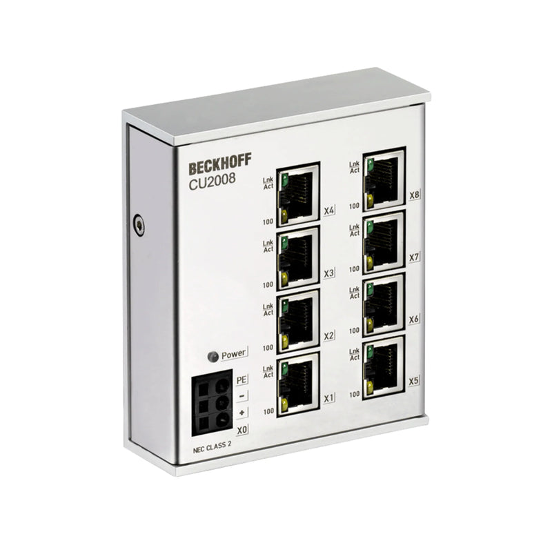 Beckhoff CU2008 industrial Ethernet switch, 8-port unmanaged, compact design