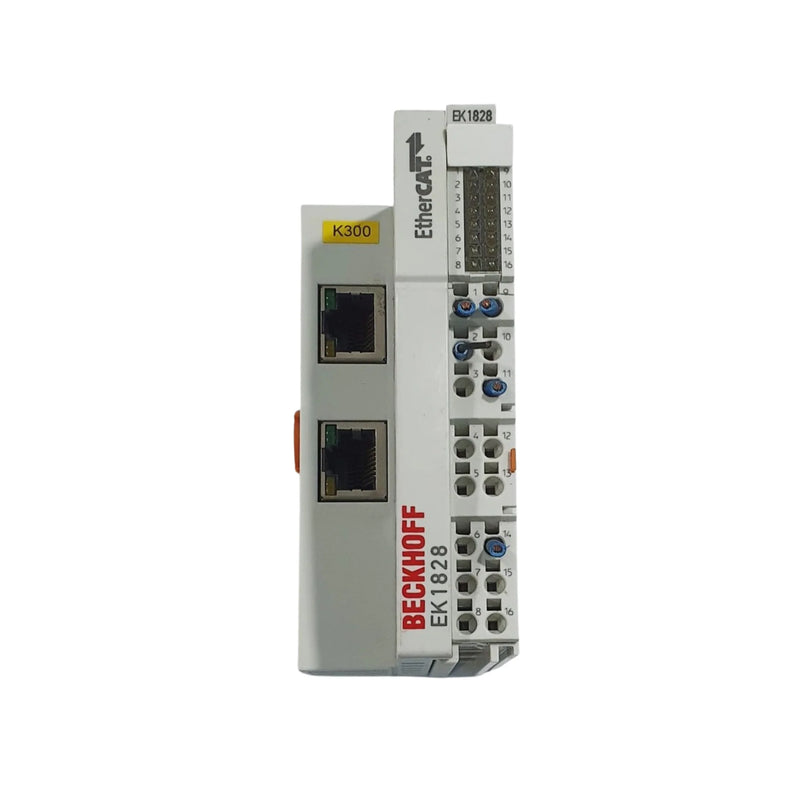 Beckhoff EK1828 16-channel digital output terminal, 24 V DC, for reliable signal switching in automation systems.