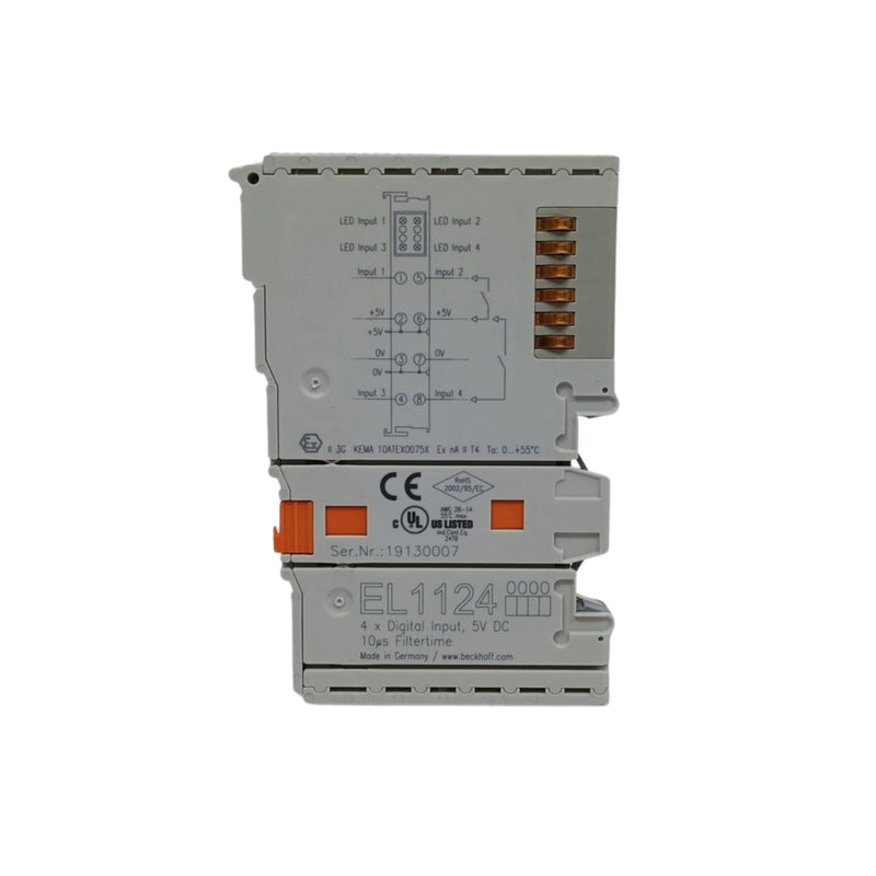 Beckhoff EL1124 4-channel digital input terminal, 24 V DC, for precise signal detection in automation systems.