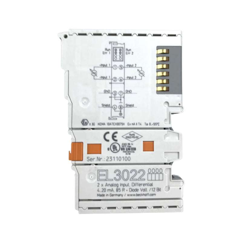 Beckhoff EL3022 analog input terminal, 2-channel, 0/4–20 mA, 12-bit, EtherCAT