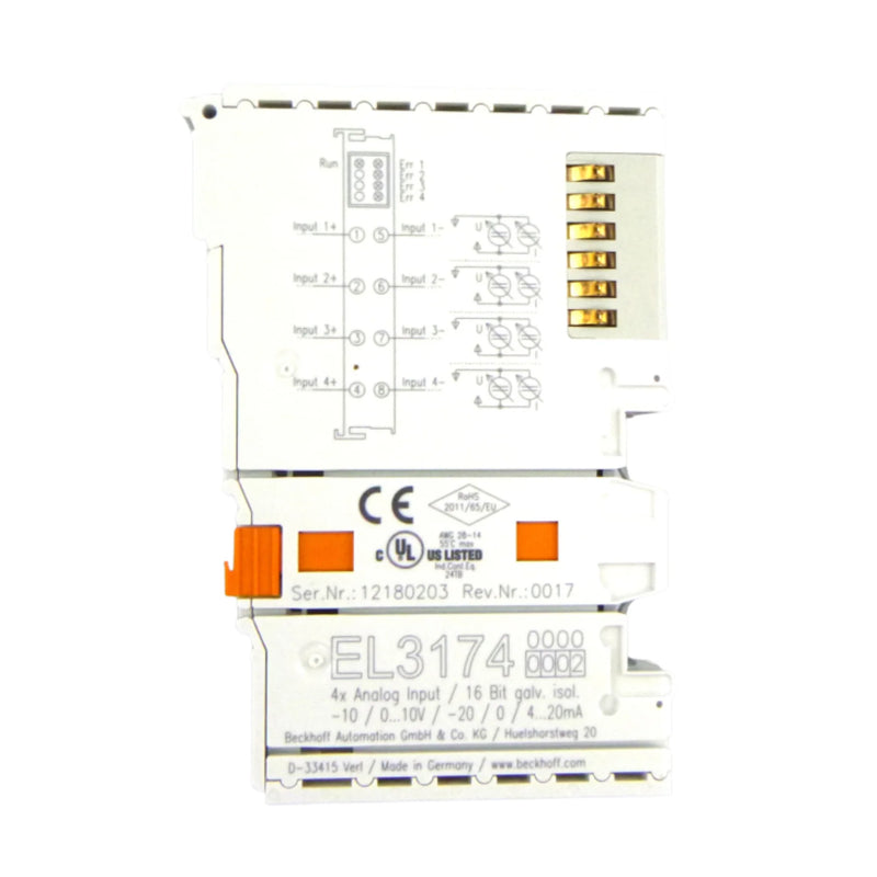 Beckhoff EL3174 analog input terminal, 4-channel universal, 16-bit resolution