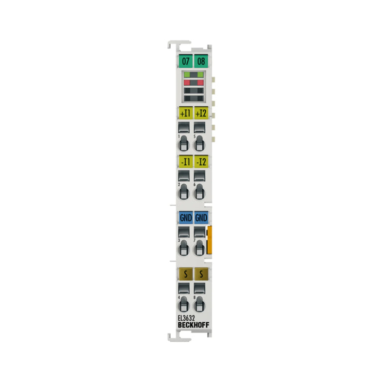 Beckhoff EL3632 2-channel analog output terminal, 0–10 V, for precise voltage output in automation systems.