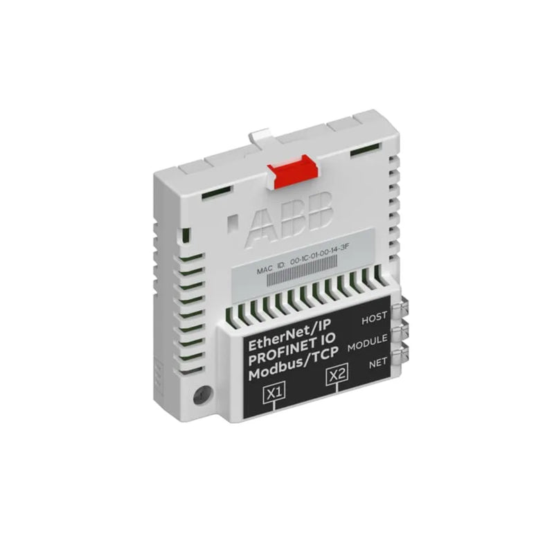 ABB FENA-21 Ethernet adapter with support for PROFINET, Modbus TCP, and EtherNet/IP.