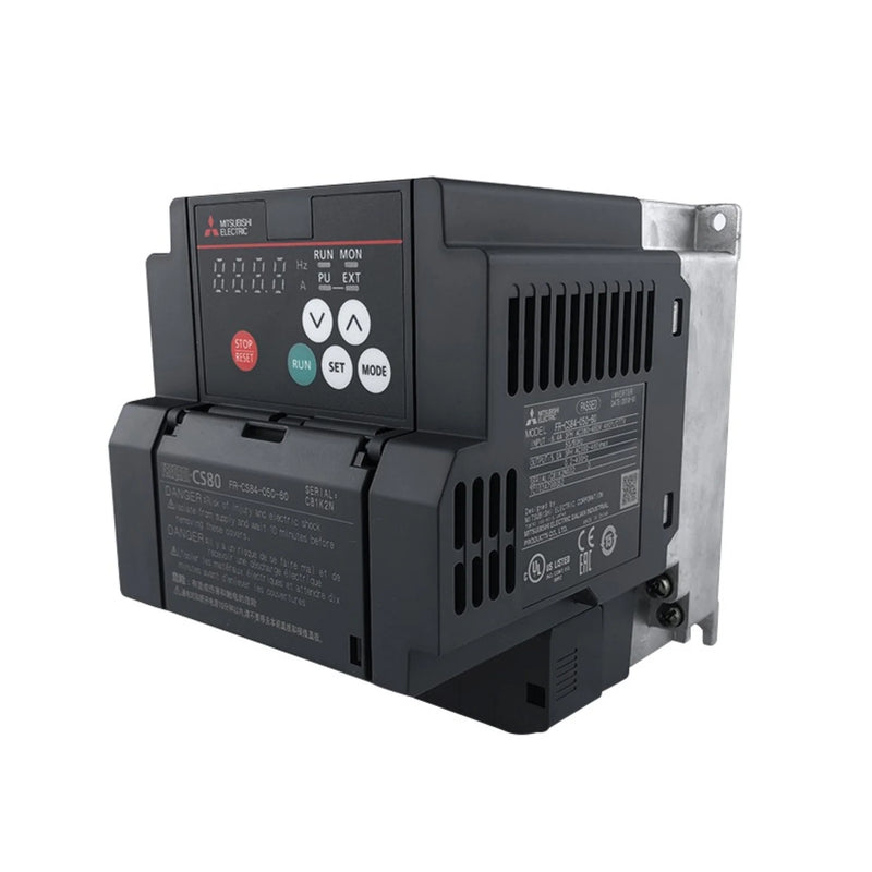 Compact Mitsubishi FR-CS84-080-60 VFD, 8.0 kW, 240 V 3-phase drive for industrial use