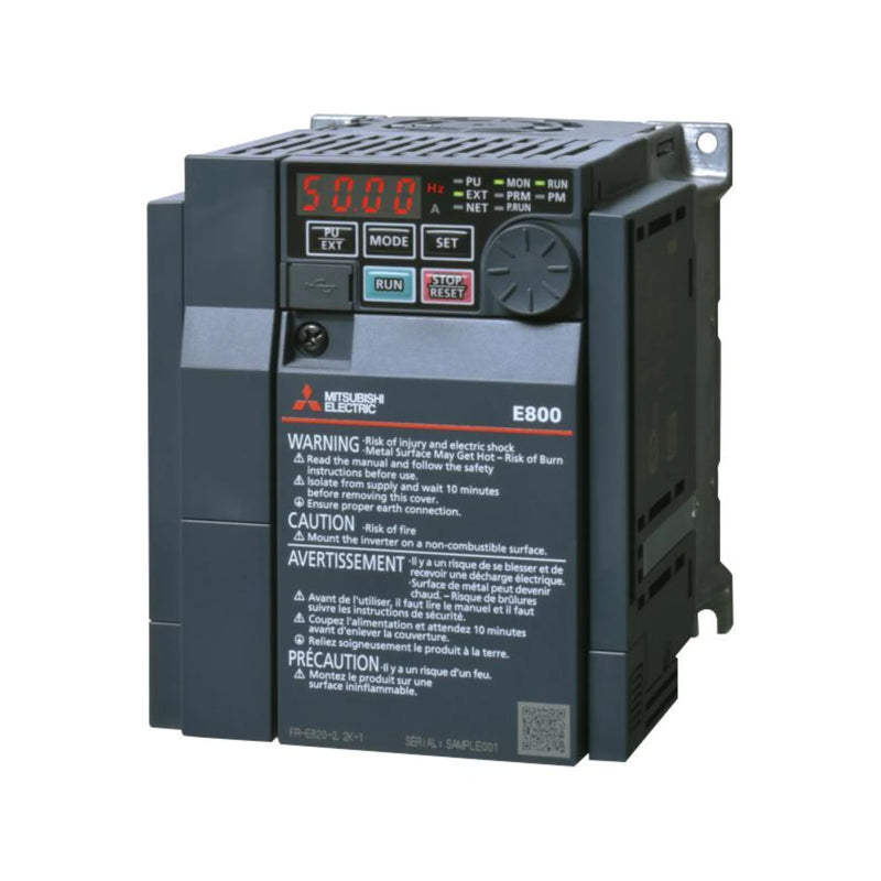 Mitsubishi FR-E840-0026-4-60, 3.7kW drive, 380–480V, 3-phase, E800 Series for industrial motor control.