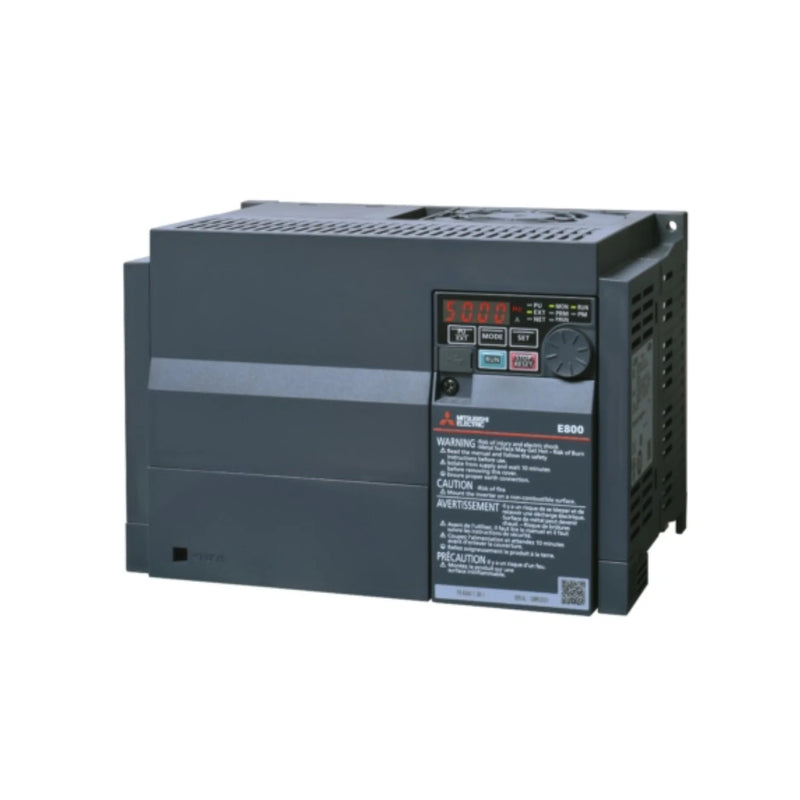 Mitsubishi FR-E840-0170-4-60 VFD, 17kW, 3-phase 380–480V, IP20, compact inverter, FR-E800 Series, industrial motor control.