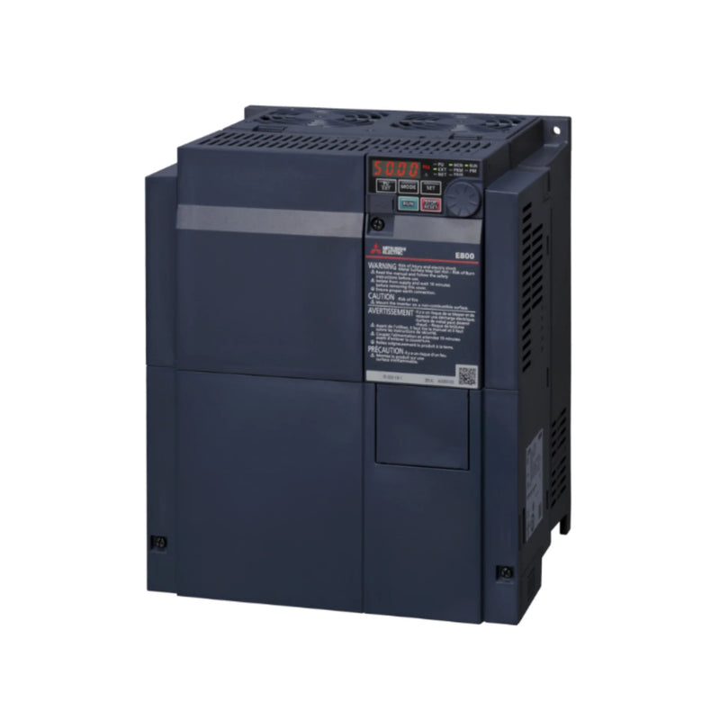 Mitsubishi FR-E840-0230-4-60 VFD, 23.0kW, 3-phase 380–480V, compact IP20 FR-E800 inverter for precision speed control.