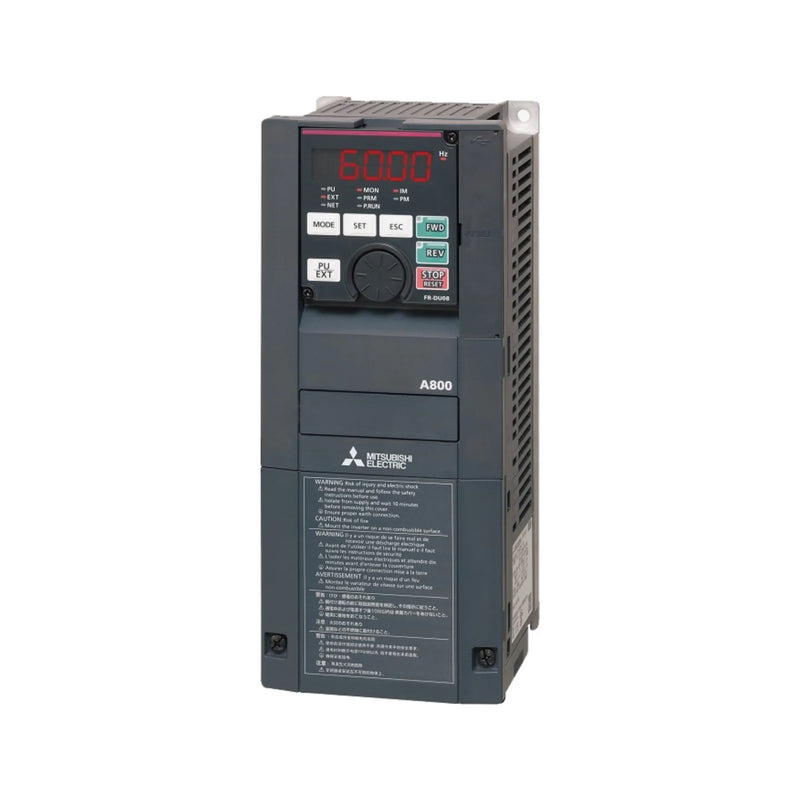 Mitsubishi FR‑A820‑11K‑1 with 11 kW, vector control, USB port, and safe torque off feature for industrial use.
