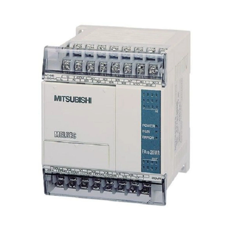 Mitsubishi FX1S‑20MR‑ES/UL PLC with 20 I/O, 12 inputs, 8 relay outputs, versatile voltage, UL-listed for industrial applications