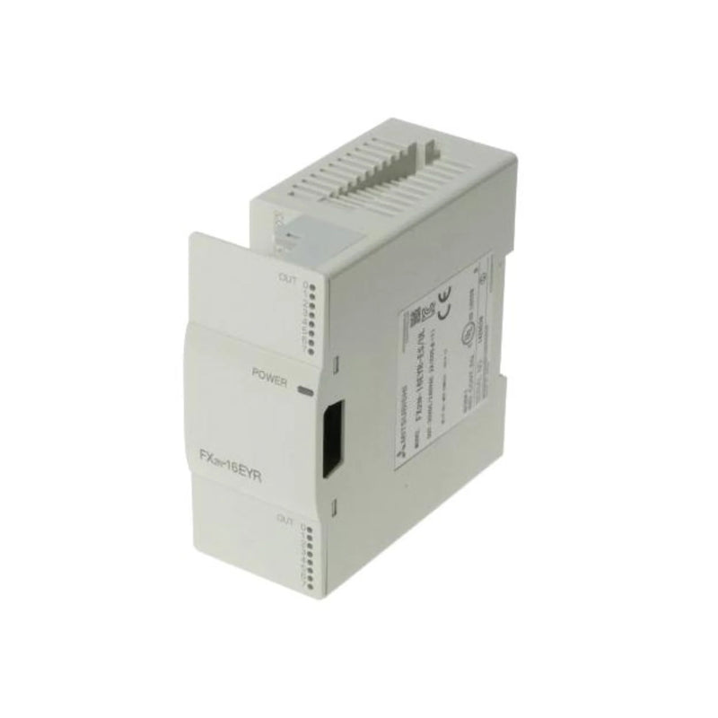 Compact Mitsubishi FX2N-16EYR, 16-point relay output module, offers 24V DC supply for automation solutions.