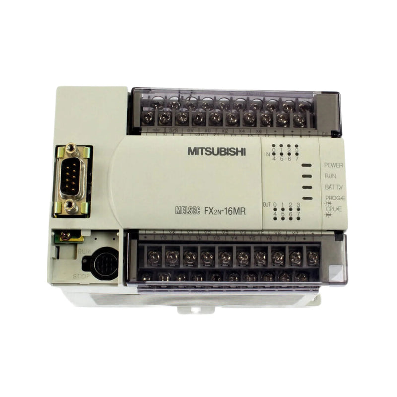 Compact Mitsubishi FX2N-16MR PLC with 16 I/O, relay output, 24 V DC, part of the FX2N series