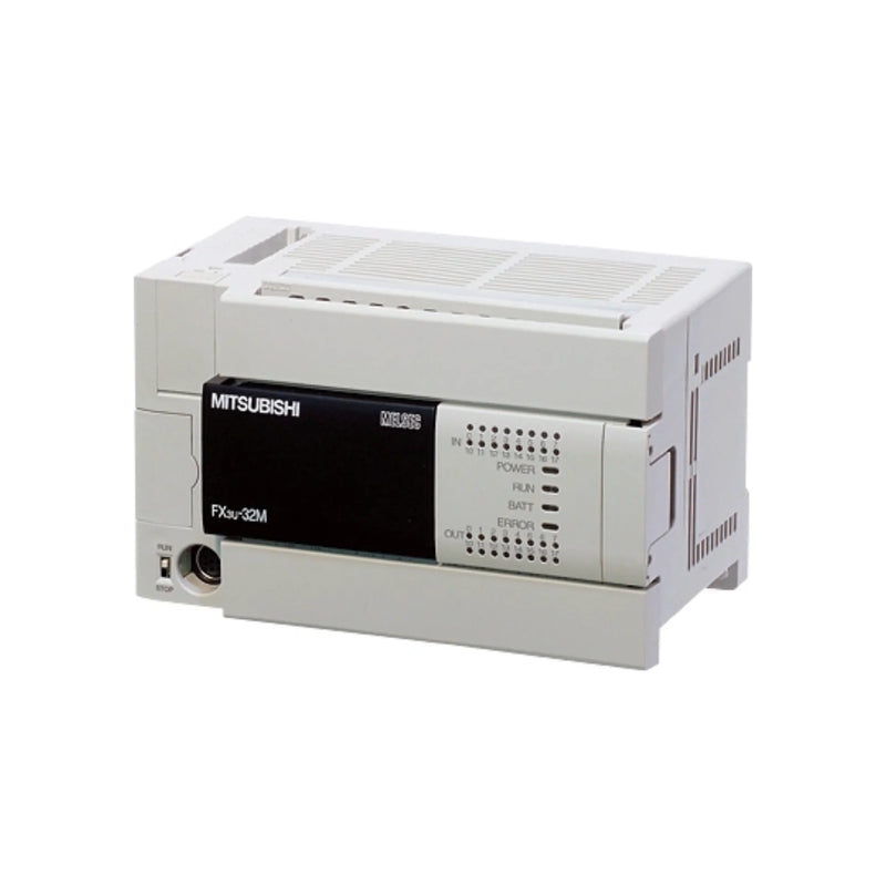 Mitsubishi FX3U-32MR/ES PLC, 32 I/O, 100–240V AC, 64K steps, expandable to 384 I/O, for automation.