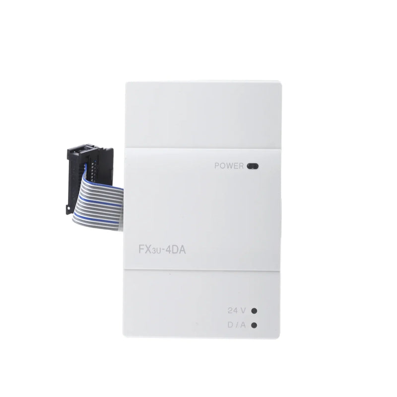 Mitsubishi FX3U-4DA module with 4 channels, supporting 0-10V and 4-20mA outputs, 12-bit resolution for FX3U PLC systems.