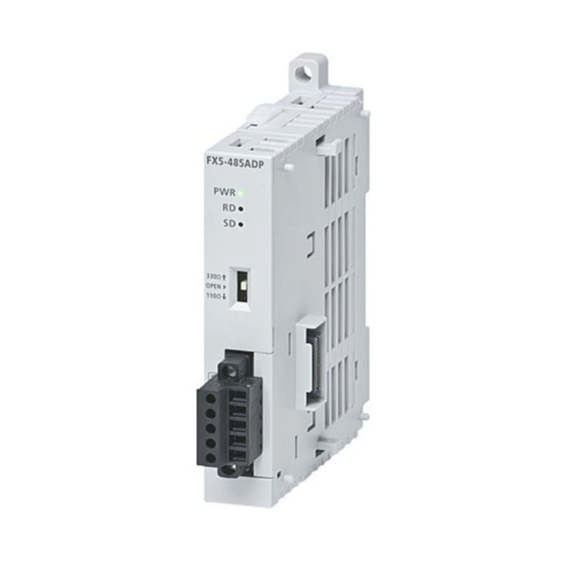 Mitsubishi FX5‑485ADP adapter for FX5 PLC, serial module supporting Modbus RTU communication