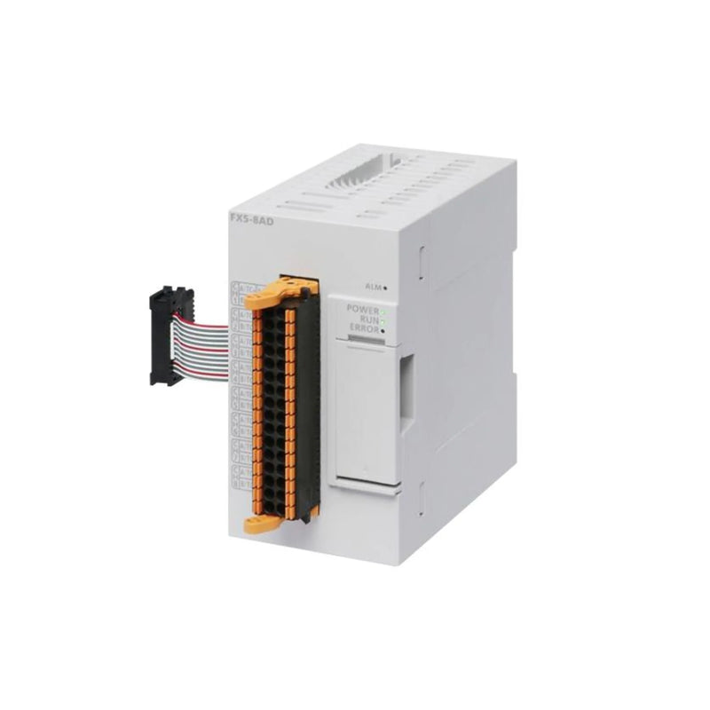 Mitsubishi FX5-8AD module, 8-channel, 0–10V and 4–20mA input, 16-bit precision, suitable for FX5U/FX5UC PLCs.