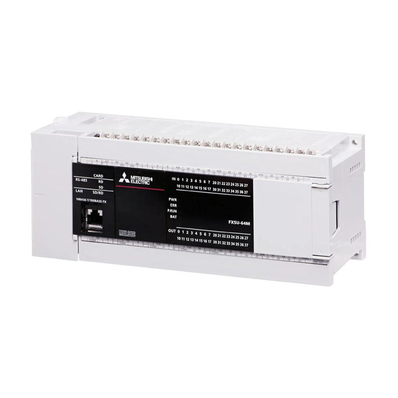 Mitsubishi FX5U-64MT-DSS PLC, 64 I/O, 24V DC, sink outputs, spring terminals, part of FX5U series
