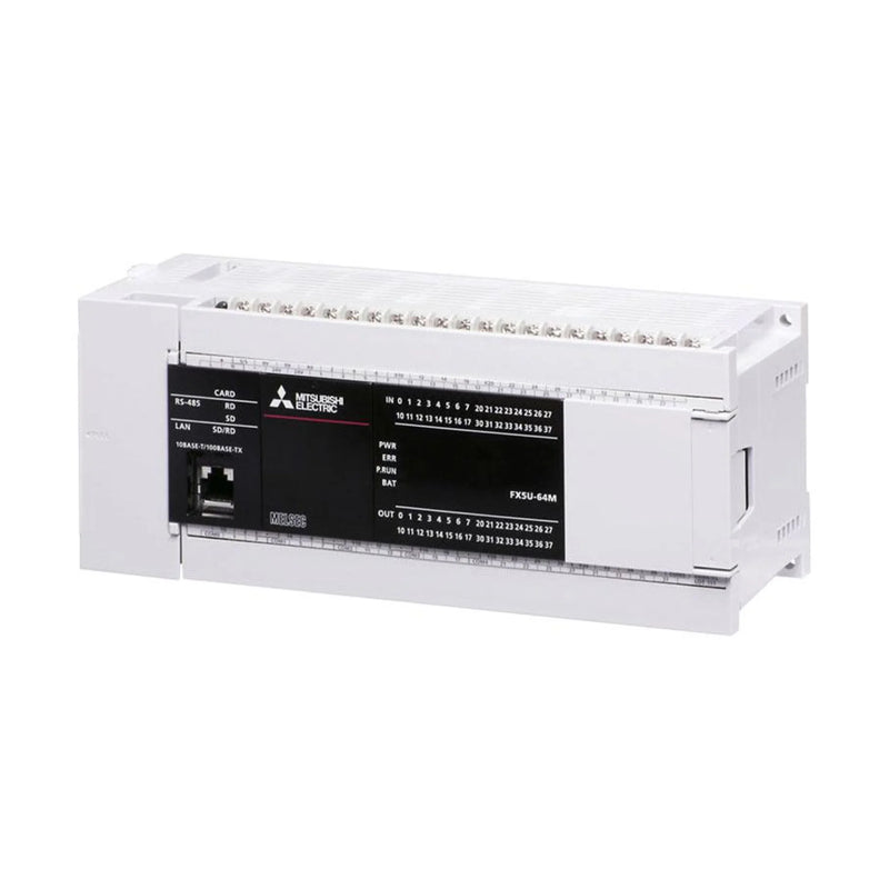 Mitsubishi FX5U‑64MT‑ESS PLC, 64 I/O, transistor sink, 24 V DC, FX5U series