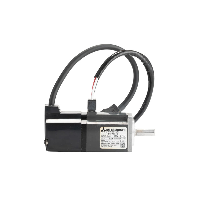 Compact Mitsubishi HC-KFS13 0.1 kW motor with brake for precision control in industrial automation systems.