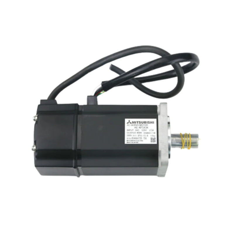 Mitsubishi HC-KFS43K 400W AC motor, 3000 RPM, keyed shaft, ideal for compact precision industrial applications.