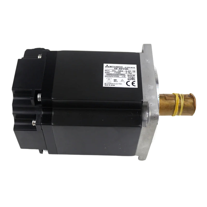 Mitsubishi HF-KP73K servo motor, 750 W power, 3000 RPM, 200 V, keyless shaft, compact IP65 design