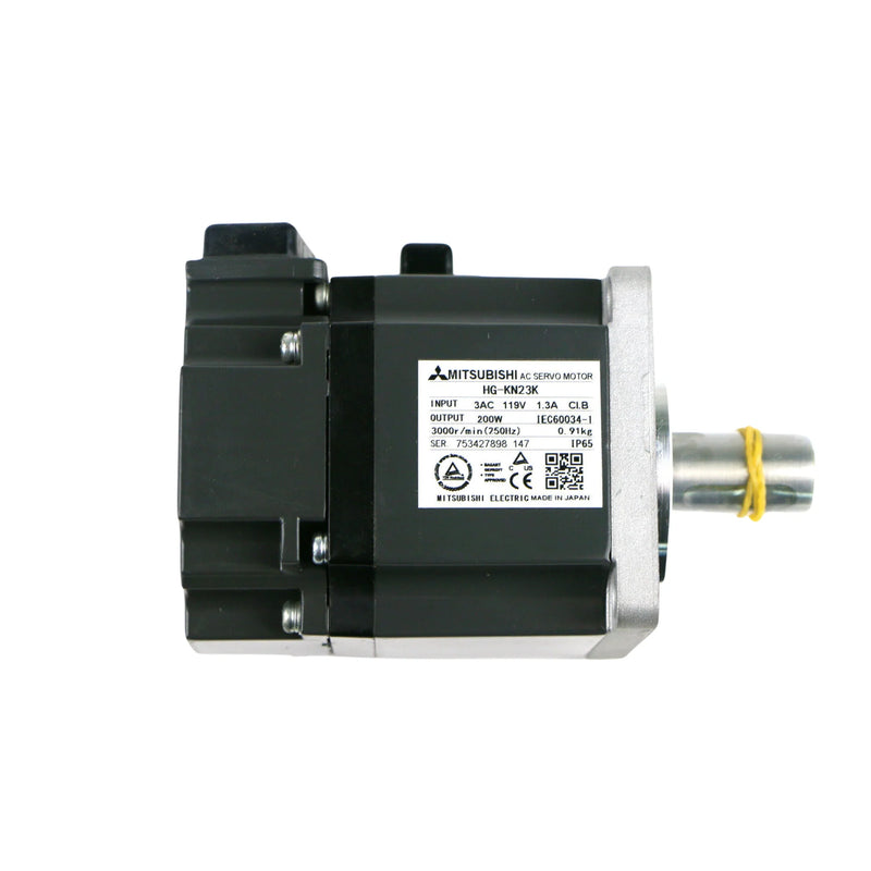 Compact Mitsubishi HG-KN23K servo motor, 0.2 kW, keyway shaft, for precision systems.