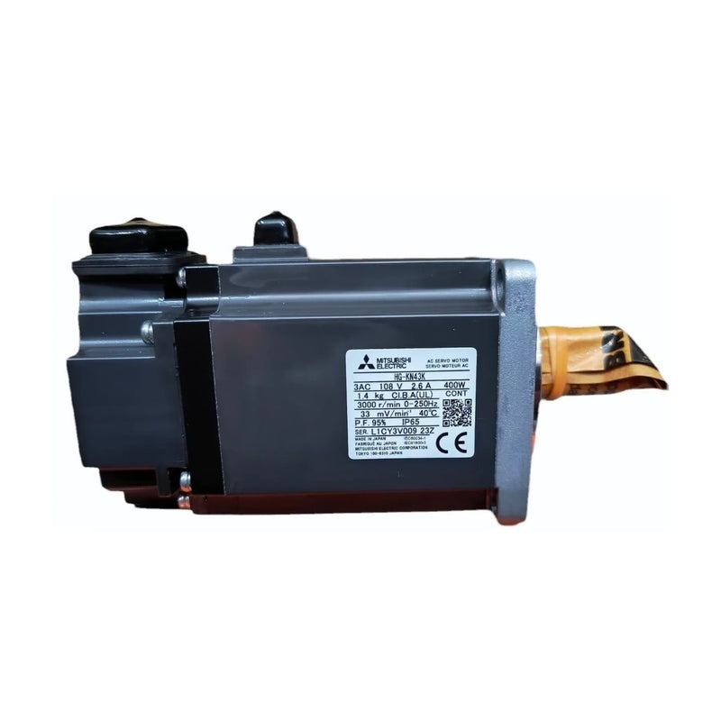 Mitsubishi HG-KN43K servo motor, 400 W, 3000 RPM, 200 V, with a high-resolution encoder and compact IP65 design