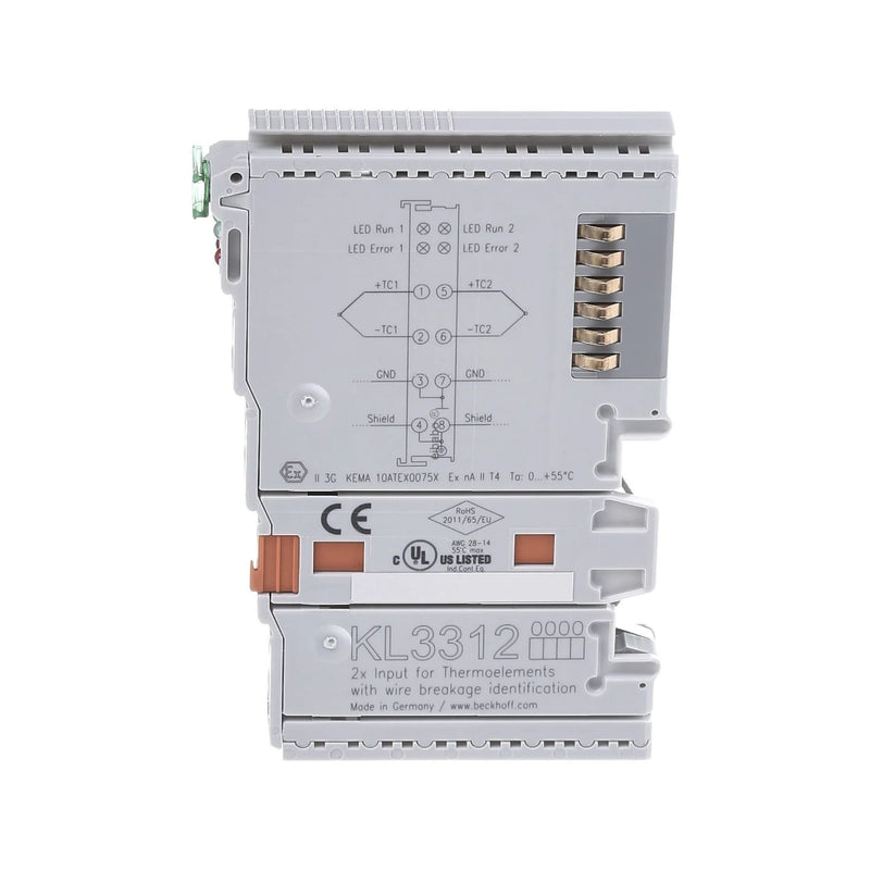 Beckhoff KL3312 analog input terminal, 2-channel RTD, PT100 NI100, 16-bit, K-Bus