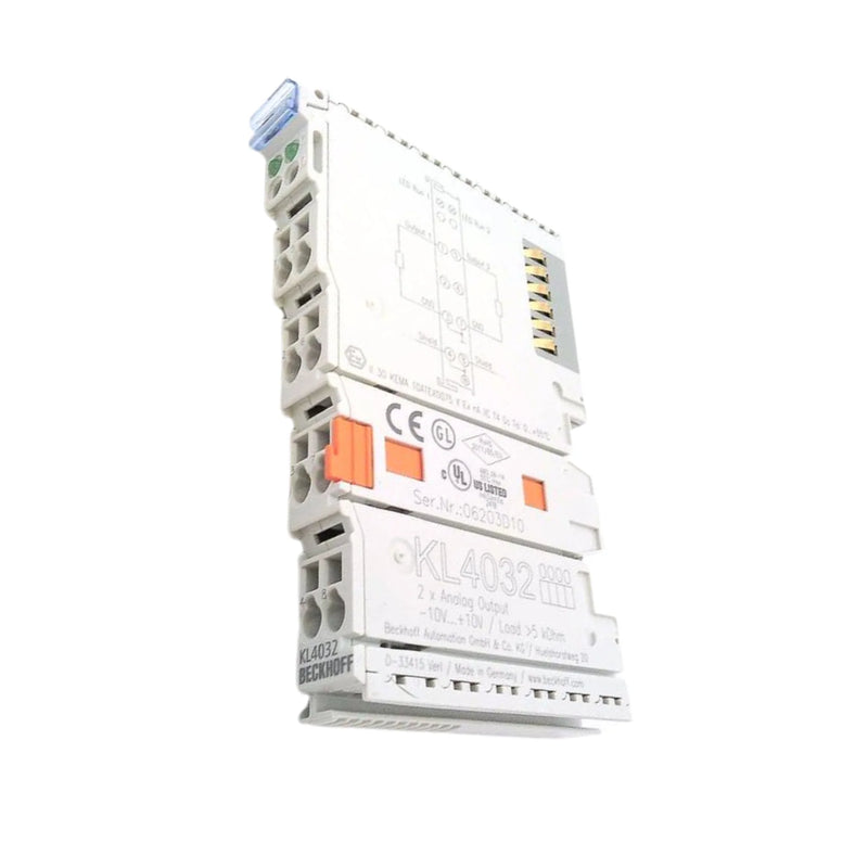 Beckhoff KL4032 analog output terminal, 2-channel, 0–10 V, 12-bit resolution for automation control systems.