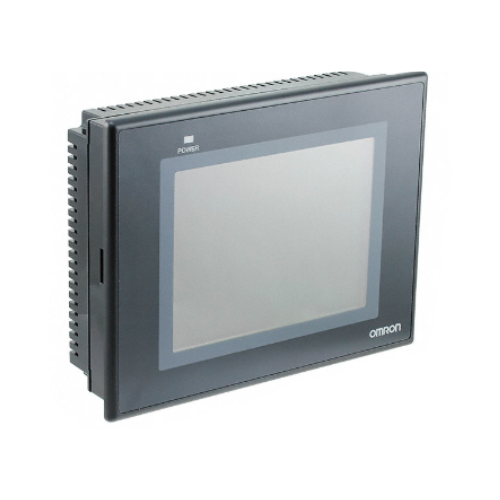 Omron NB5Q-TW00B 5.6-inch TFT color touchscreen HMI with 320x234 resolution, RS-232C/422A/485 communication, and dual USB ports for industrial automation.