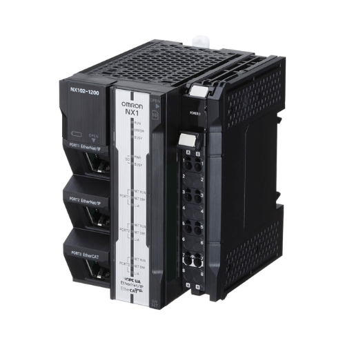 Omron NX102-9020 NX1 controller with 4 EtherNet/IP ports, OPC UA, SQL support, motion and logic control in one compact platform.