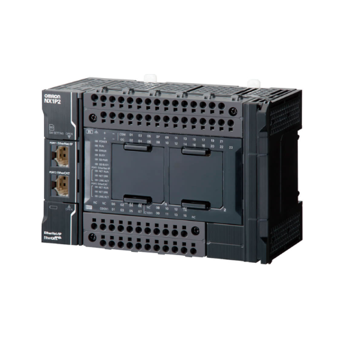 Omron NX1P2-1140DT1 Machine Automation Controller with 24 inputs, 16 outputs, EtherCAT, and EtherNet/IP for efficient industrial automation.