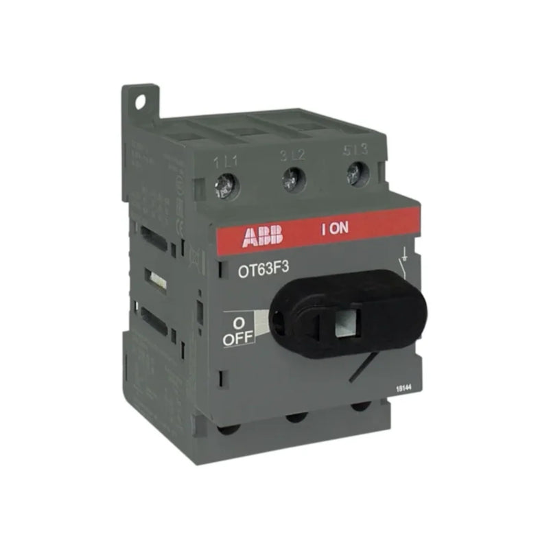 ABB OT63F3 3-pole switch disconnector, 63 A, door-mounted, front-operated. Handle not included.