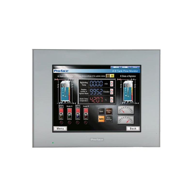 10.4-inch Pro-face touchscreen HMI with high-def display and multiple connections for industrial settings.