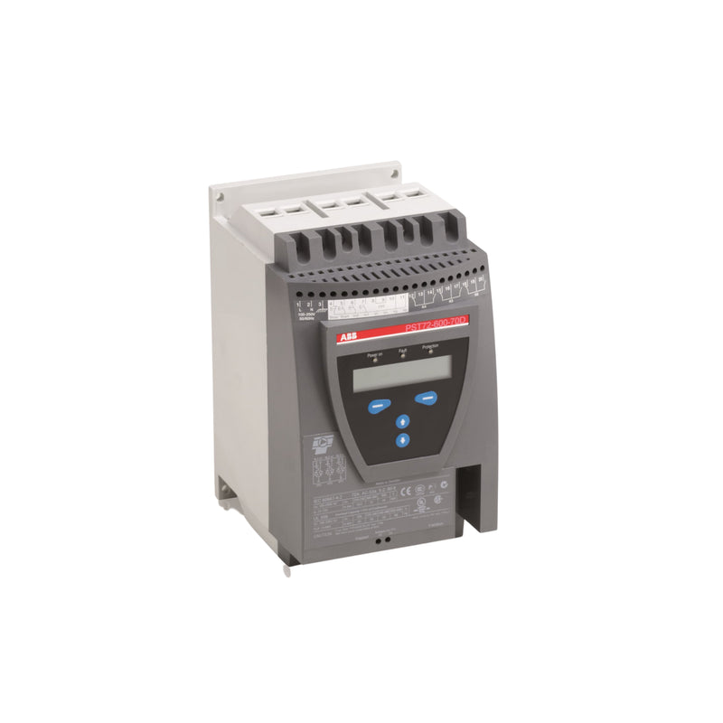 ABB PST142-600-70 soft starter, 142 A, 600V, 3-phase with bypass, advanced motor protection for large pumps, compressors, and heavy industrial applications.