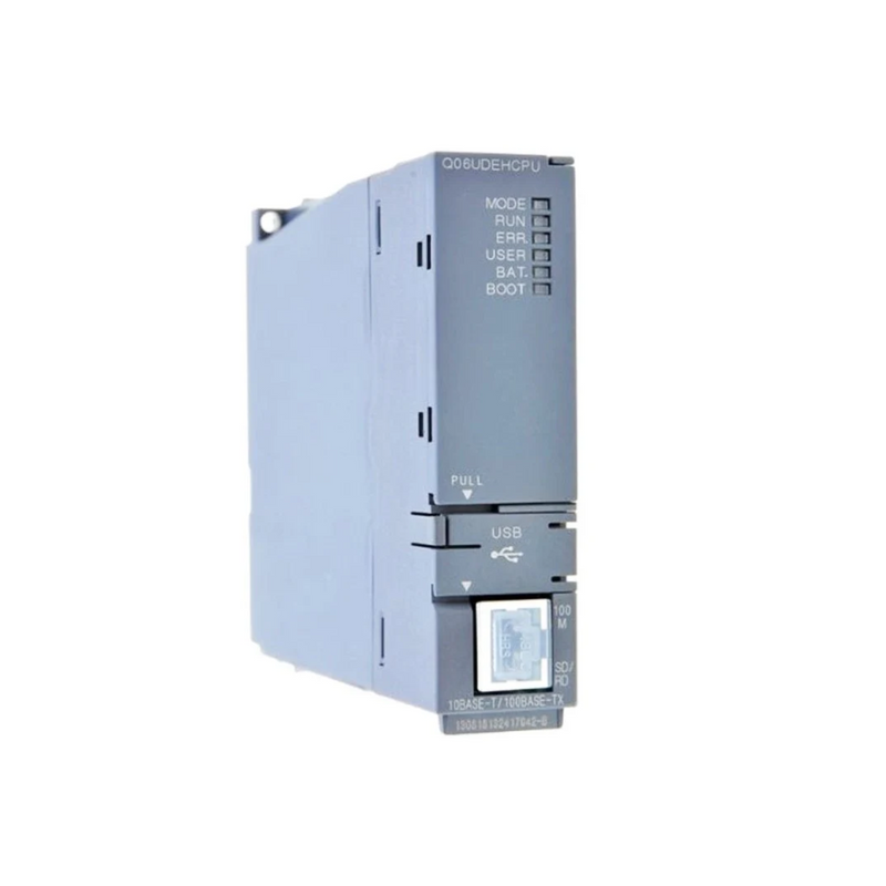 Mitsubishi Q06UDEHCPU CPU module, 60K steps, Ethernet, USB, MELSEC-Q series, fast processing.