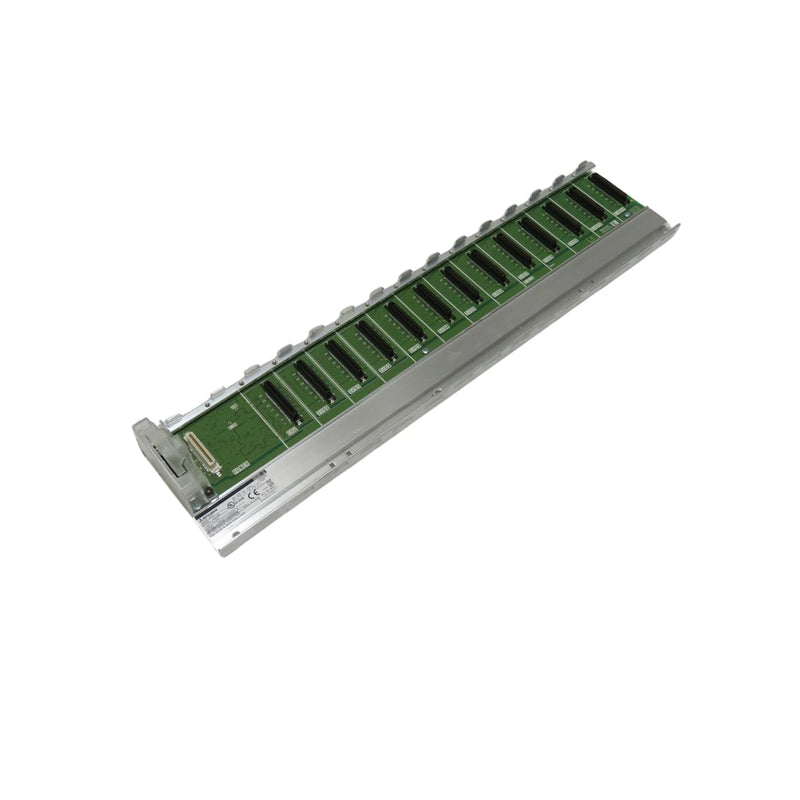 Mitsubishi Q312B unit, 12-slot rack for MELSEC-Q, integrates CPU, power, I/O modules.