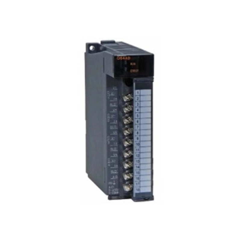 Mitsubishi Q64AD module; 4-channel, 12-bit resolution; voltage/current input for Q Series PLCs.