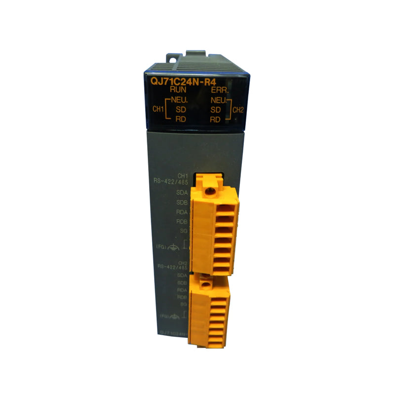 Mitsubishi QJ71C24N-R4, dual-channel RS-232/422/485 module for Q Series PLC, versatile communication interface