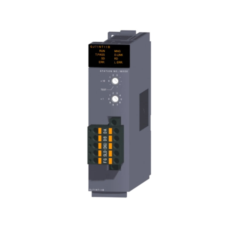 Mitsubishi QJ71NT11B Ethernet module for MELSEC‑Q PLCs, supports Modbus TCP/IP and ensures reliable data exchange.