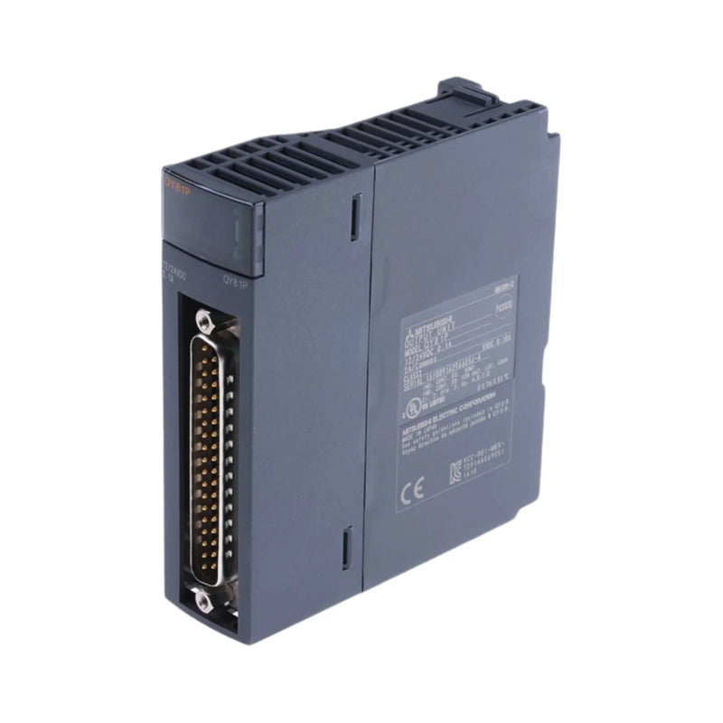 QY81P digital output module with 16 outputs, 24V DC, compatible with MELSEC-Q PLC systems.